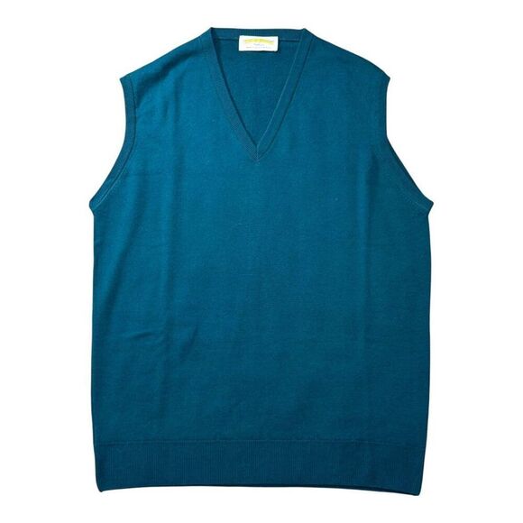 V-Neck Sleeveless Teal Sweater Vest Large By James Pringle Weavers Pure New Wool - Picture 1 of 7